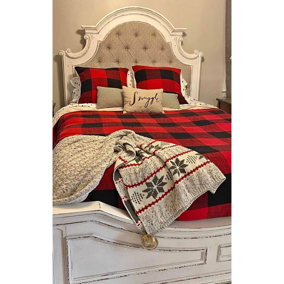 Pottery Barn Bryce Buffalo Check Red/black Bed Set + 4 Euro Pillow Shams KING - Picture 5 of 8